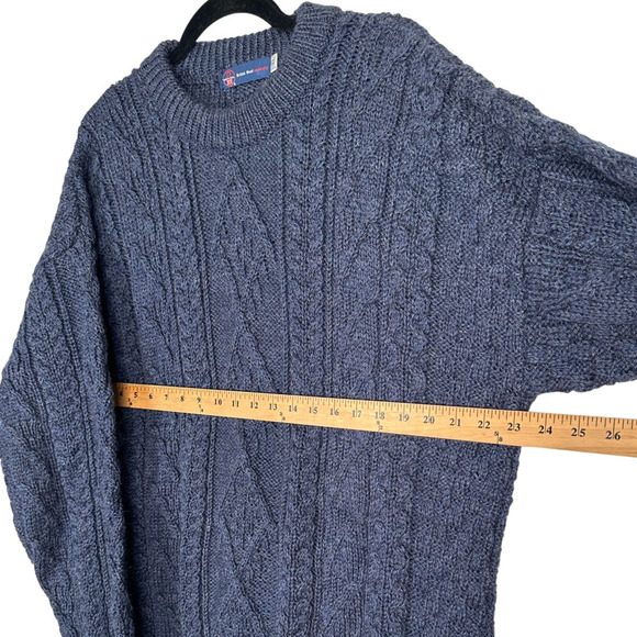 NEW! British Wool Men's XL Cableknit Aran Fisherman Sweater Hand Knit Navy Blue - Picture 5 of 8